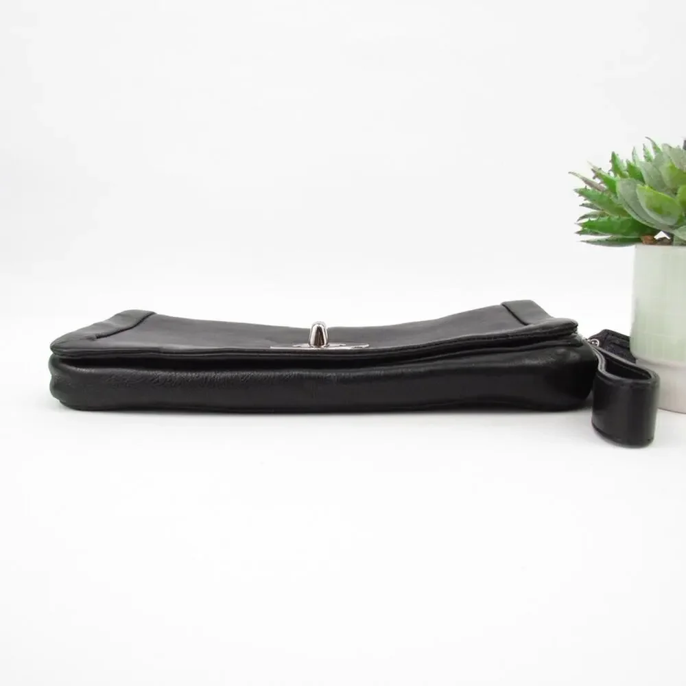 Coach Black Leather Clutch W/ Black Wrist Strap